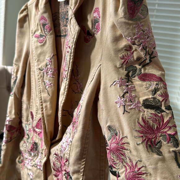 BLUE TIME (Johnny Was Vibe) Floral Embroidered Canvas Blazer Jacket Size S - Picture 6 of 8